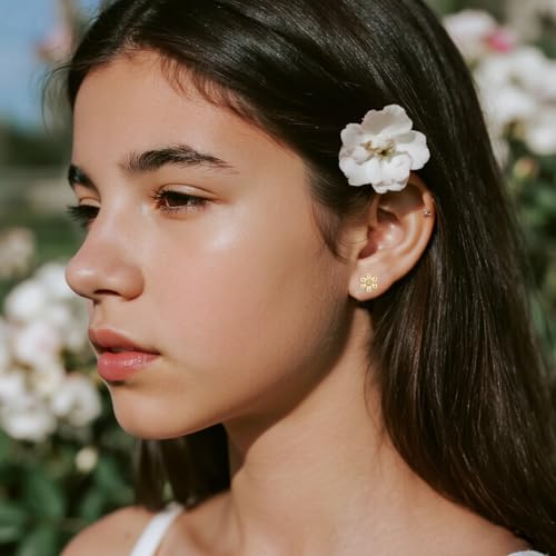 Reffeer Solid 925 Sterling Silver CZ Flower Stud Earrings for Women Teen Girls Small Flower Post Stud Earrings2