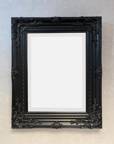 Image of DOWNTON INTERIORS UK Antique Ornate Baroque Wooden Framed Wall Mirror - Overall Size: 21 x 17 inches (54 cm x 44 cm) (Black)