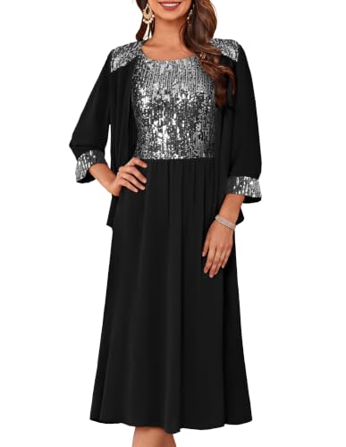 GRACE KARIN Wedding Guest Mother of The Bride Dresses Black Sliver L