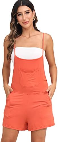 BUENOS NINOS Womens Rompers,Rompers for Women Casual,Long Wide Leg Stretchy Loose Outfit Women Jumpers with Pockets Orange Rompers S