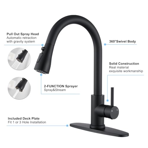 AIODZLFD Matte Black Stainless Steel Pull Down Kitchen Sink Faucet - image 3