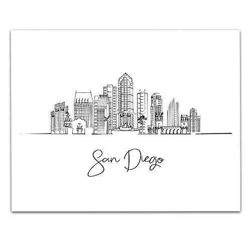 San Diego City, California State City Line Art Skyline Landscape - Usa Travel Adventures & Vacation Cityscape Wall Art Decor- Unframed 11 X 14 Black & White Print - Anniversary Travel Gift Ideas #TOP20