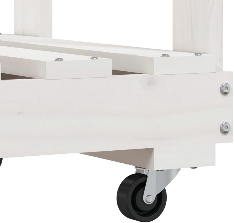 Solid Wood Log Holder with Wheels, Firewood Rack for Fireplace Storage Room, Firewood Carrier for Fireplace, Fire Pit, White 30.1"x15.7"x42.5" Solid Wood Pine, -447