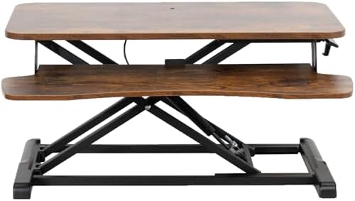 VIVO Rustic Vintage Brown 32 inch Standing Desk Converter, DESK-V000KN | Height Adjustable, Stand Up Desk Riser, Wide Keyboard Tray, Dual Monitor and Laptop Workstation, Black Frame, K Series