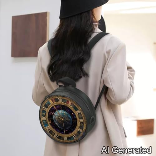 Image of Women Novelty Round Clock Shape Zippered Clock Purses for Women Tote Handbag Shoulder Bag, Gift for Mom Girlfriend