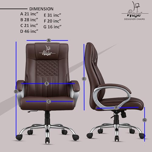Image of ROSE Iran | 3-Year Brand Warranty | Comfortable High Back Chair | Adjustable Boss Chair for Home Office, Swivel Revolving Professional Executive (Brown, Leatherette HB)