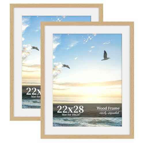 SZYUU 22x28 Picture Frame Set of 2, Wood Frame with Real Glass, Wide Border