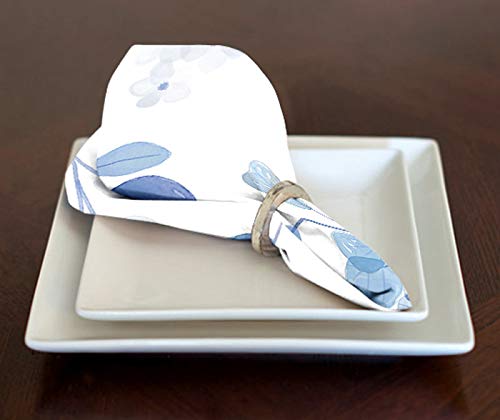 A Luxehome Blue Gray And White Floral Leaf Botanical Rainforest Watercolor Flower Woodland Tropical Lunch Dinner Napkin Topper Dining Room Spring Kitchen 17" X 17" #TOP1
