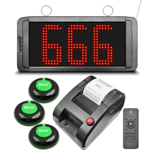 KOQICALL Now Serving Number System 3-Digit Queue Wireless Calling System with 1 LED Dot-Matrix Display 2 Next Button 1 Ticket Dispenser Printer