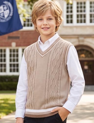 Image of JSTEX Boys Sweater Vest Cotton Kids Uniform Vest Sleeveless Knit Pullover