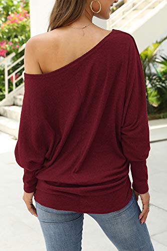 Image of Aifer Women's Off The Shoulder Tops Sexy Long Sleeve Shirts Oversized Fashion Casual Batwing Sweaters Pullover Tunic Tops