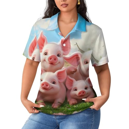 Polo de manga corta para mujer transpirable con estampado de girasoles y animales granja