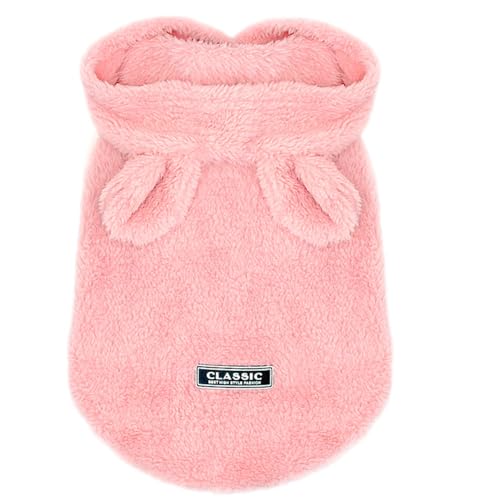 Anelekor Pink Bunny Ears Hoodie Polar Fleece X-Large Dog Pet Apparel Warm Easter Costume for Cats Dogs