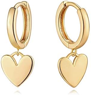 MYEARS Women Heart Earrings Gold Huggie Hoop Dangle Drop 14K Gold Filled Small Boho Beach Simple Delicate Handmade Hypoallergenic Jewelry Gift