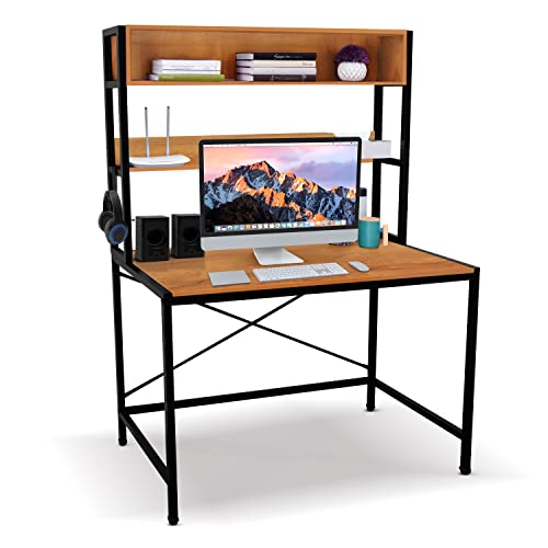 Image of ABOUT SPACE 3 Tier Wooden Office Table with Storage - Office Desk-Computer Table for Gaming, Laptop,PC-Engineering Wood Study Table for Home, Office (L 115 x B 60 x H 157 cm- Wood Colour)