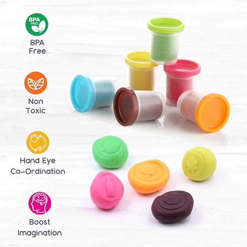 Image of Chanak Clay Dough for Kids, Creative Modelling Dough Set with 6 Clay Tubs (50g Each), 1 Roller, 3 Shape Cutters & 2 Toys, Taste-Safe DIY Craft Activity, Moulding Play Set, BIS Approved