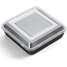 P&P CHEF Square Baking Pan with Lid, Nonstick Stainless Steel Square Cake Pan and Plastic Lid, Black Bakeware Tin for Lasagna Brownies, Sturdy & Easy Clean, 8 Inch, 2Pcs