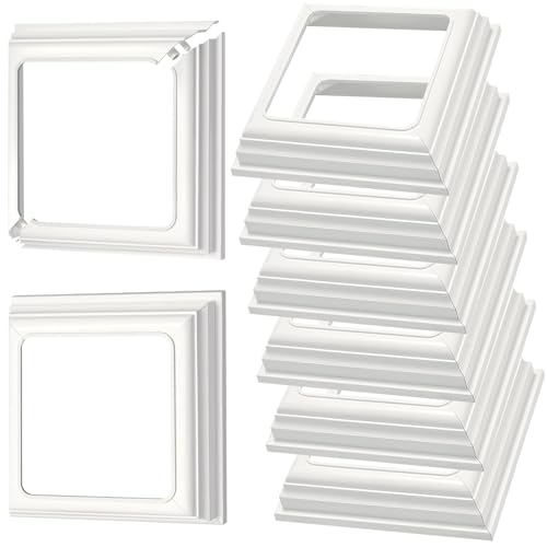 8 Packs 4 Inch Vinyl Post Skirt/England Style Fence Post Cups White PVC Post Column Wraps Porch Two Piece England Base Trim Ring Railing for Wood Vinyl Post, Stair Rails, Fence Deck Stairs Rails (8)