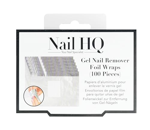 Nail HQ Foil Nail Wraps - 100 Pack Gel & Acrylic Nail Remover Foils, Fast Mess-Free Removal - Aluminium Foils With Pre-Attached Cotton Pads – At- Home Soak-Off Remover