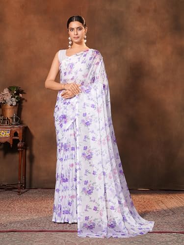 Image of Garden Vareli Floral Print Chiffon Saree