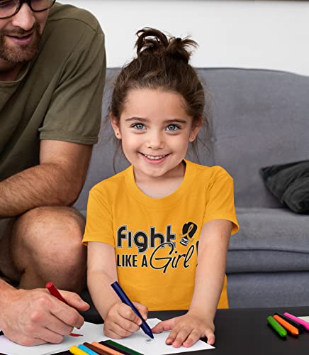 Fight Like A Girl Signature Childhood Cancer Awareness Kids T-Shirt - Gold [Youth L] #TOP2