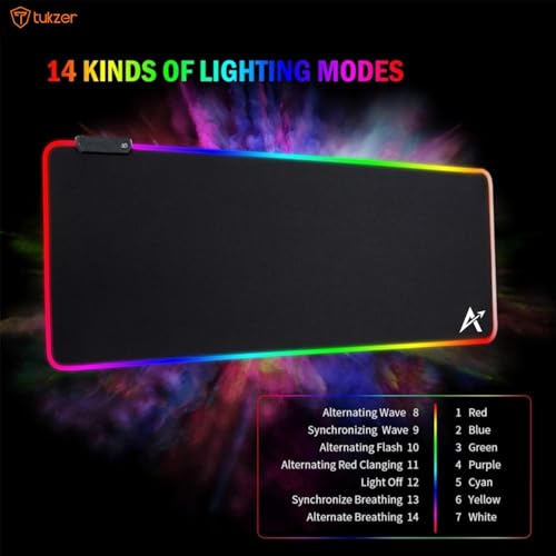 Image of Tukzer XL RGB Gaming Mouse Pad, 14 Mode LED Extended Mousepad, Non-Slip Rubber Base, Mouse Mat for Office, Gaming Desk /Accessories, Computer, Laptop, Optical mice, Keyboard pad 80 x 30cm-Aliens Black