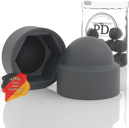 PD® Sechskant Schutzkappen M10 Schlüsselweite 17 - Anthrazit | 50 Stück | Langlebige Abdeckkappen für Muttern & Schraubenkopf aus Kunststoff | Schraubenabdeckung, schützt vor Korro