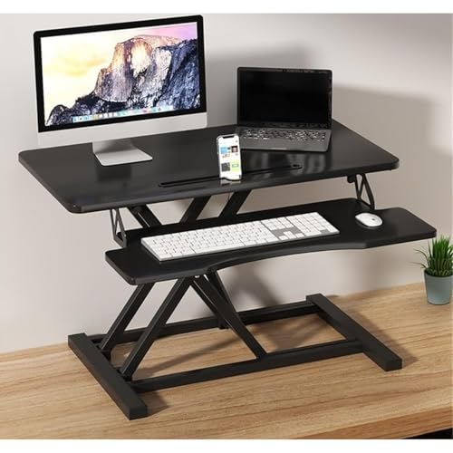 Support de bureau assis debout avec ressort à gaz et grand plateau clavier