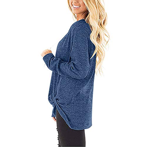 Womens Top Long Sleeve Blouse Hessimy Women's Casual Long Sleeve T-Shirt Tops Twist Knot Front Tunics Blue