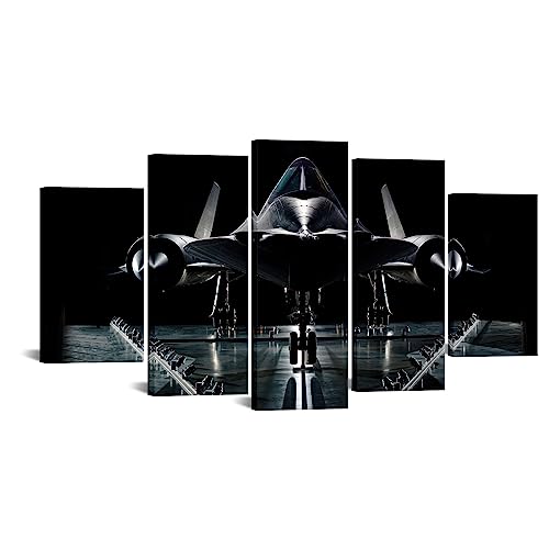 VVOVV Wall Decor - 5 piece Vintage Airplane Wall Art Painting Giclee Prints Military Reconnaissance Aircraft Pictures Moden Black Plane Model Poster Wall Paintings For Living Room Contemporary Artwork