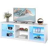 WLIVE TV Schrank Weiss, Lowboard mit 22 Farben LED-Beleuchtung und Offenen Fächern, TV Board für 55 60 65 70 75 Zoll Fernseher, HiFi-Schrank, 166 x 39 x 56 cm, Weiß