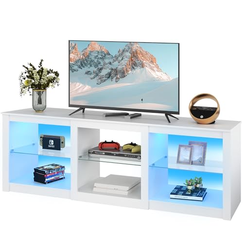 WLIVE TV Schrank Weiss, Lowboard mit 22 Farben LED-Beleuchtung und Offenen Fächern, TV Board für 55 60 65 70 75 Zoll Fernseher, HiFi-Schrank, 166 x 39 x 56 cm, Weiß WLIVE TV Schrank Weiss, Lowboard mit 22 Farben LED-Beleuchtung und Offenen Fächern, TV Board für 55 60 65 70 75 Zoll Fernseher, HiFi-Schrank, 166 x 39 x 56 cm, Weiß