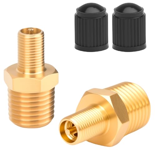 SISABAMA 2 Sets Standard Brass Tire Air Inflator Adapter 1/4 NPT (m) for Schrader Valve (m) for Presta Air Chuck Compressor Hose Auto Tyre