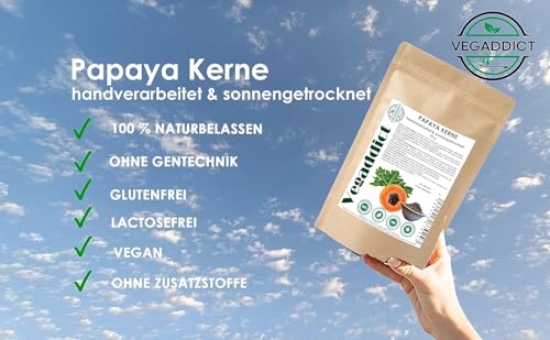 Papayakerne | naturbelassen | sonnengetrocknet| Papaya Pfeffer | Hoher Papain- und Carpain-Gehalt | Keine Zusatzstoffe | Rohkost | Vegan | Laborgeprüft | Gluten- und Laktosefrei | 25g