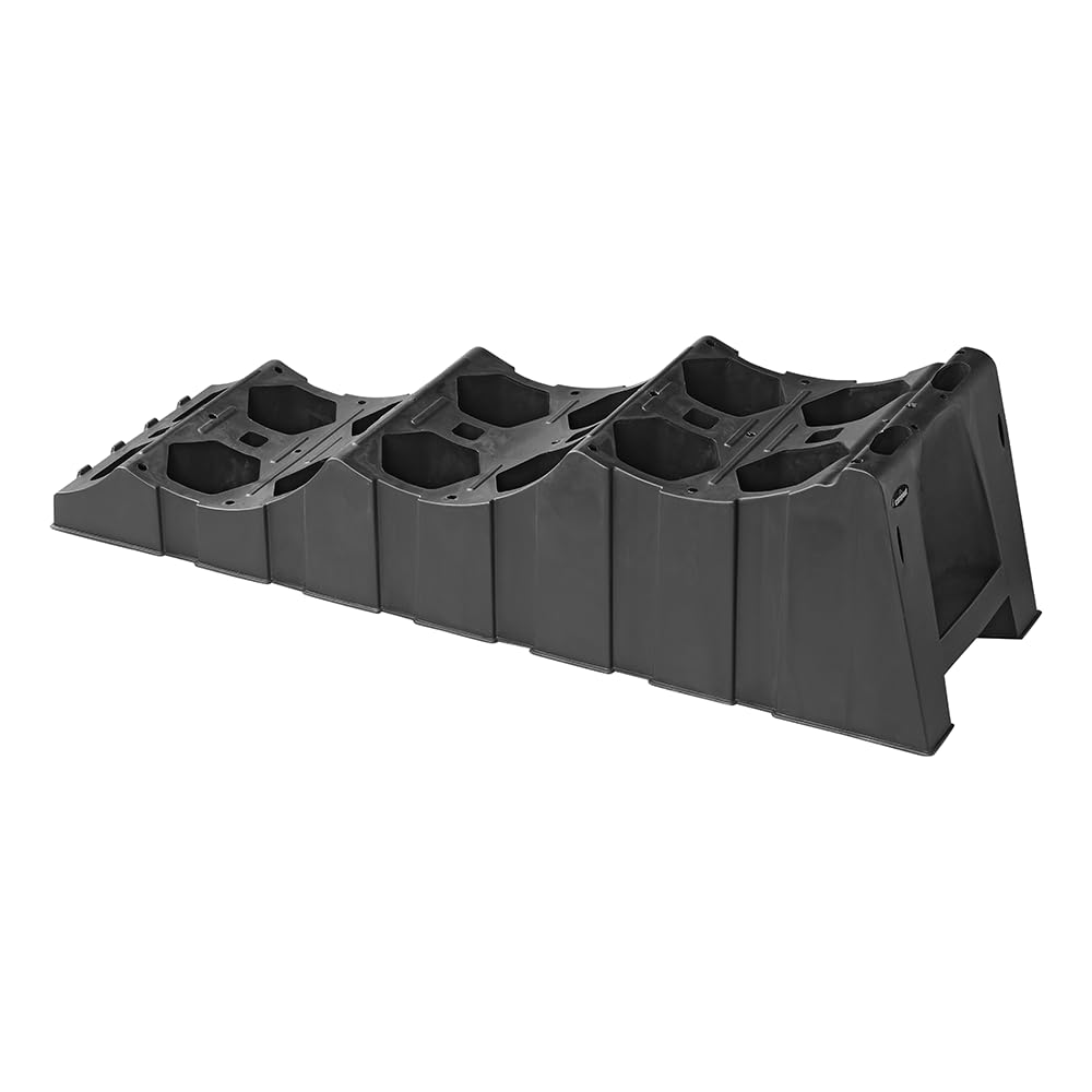 Campout XL Wohnwagenrampe – Rampen – 93 x 28,5 x 26,6 cm – Rampen – Radausgleich – 3 Höhen – extra Grip – Leichter Kunststoff – inklusive Tragetasche – Max. 5000 kg Tragkraft – 2 St – Schwarz
