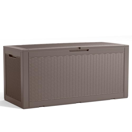 PatioZen 120 Gallon Resin Deck Box, Lockable Patio Outdoor Storage Box for Furniture, Garden Tools and Tools Storage, Waterproof Outside Storage Boxes - Grey