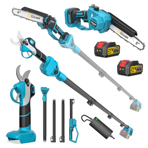 8 Zoll Mini Kettensäge & Akku Elektro Gartenschere 4-in-1 Gartenwerkzeug Set,Mit 2×4.0ah...