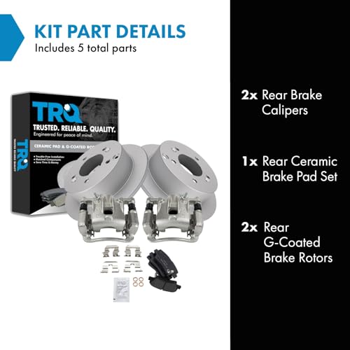 Image of TRQ Rear Brake Pad and Rotor Set Ceramic G Coated Rotors Calipers