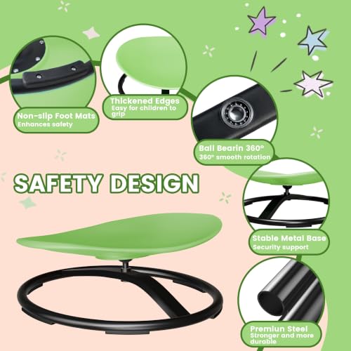 Image of Pterying 21 inch L x 19 inch W Large Size Spinning Chair for Autistic Kids, Ages 3+ | Autism Sensory Products, Sensory Toys Gifts for Kids with Autism & ADHD, Training Body Coordination, Light Green