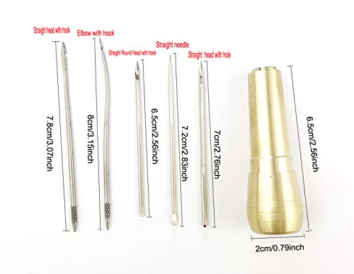 Set de 5 agujas para coser manual con hilo encerado y mango de cobre miniatura 2