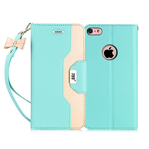 Fyy Leather Case With Mirror For Iphone 6S/Iphone 6, Leather Wallet Flip Folio Case With Mirror And Wrist Strap For Iphone 6S/Iphone 6 Mint Green #TOP7