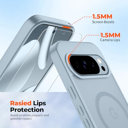 Image of SUPFINE Magnetic for Google Pixel 10 Pro Case /Pixel 10 Case with Screen Protector, (Built-in Magnets) ((Military Grade Drop Protection) Slim Translucent Shockproof Phone Case,Sliver Blue