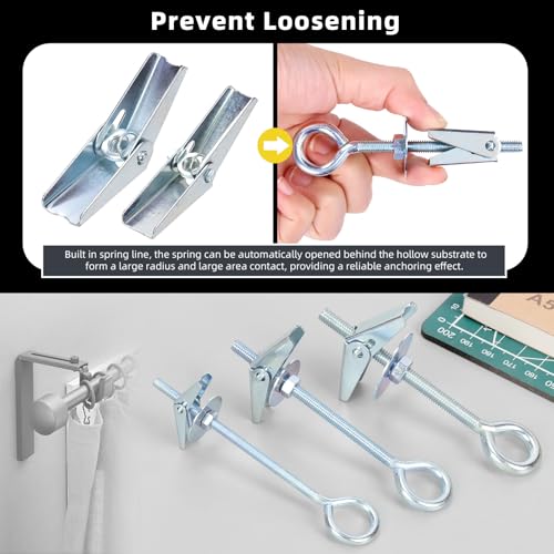 Mardatt 18Pcs M4 M5 M6 Eye Bolt Toggle Bolt Assortment Kit, Spring Toggle Bolts Butterfly Anchors Butterfly Toggle Anchors, Heavy Duty Drywall Anchors with Wing Nut for Hanging Lamps Heavy Items - Image 5