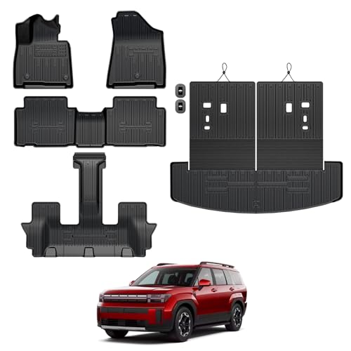 GALVAGNITE Floor Mats for Hyundai Santa Fe 2024-2026 All Weather Floor Mats Trunk Cargo Liner with Backrest Protectors Accessories Full Coverage Set (Fit 6/7 Seats)