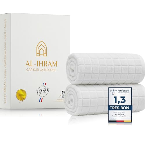 Ihram Homme 2 Pièces 1300 g – Microfibre Luxueuse et Ultra Légère, Ne Retient Pas Les Odeurs – Confort Haut de Gamme pour la Omra et Le Hajj