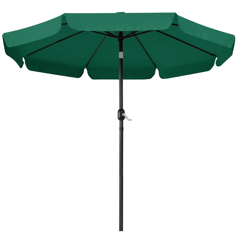 Yaheetech Sonnenschirm mit Volant Φ267,5 cm mit Kurbel, Dunkelgrün | Kippbarer UV-schutz Patioschirm mit Kurbel Stabile 8 Rippen Sonnenschutz für Balkon/Terrasse/Markt/Garten