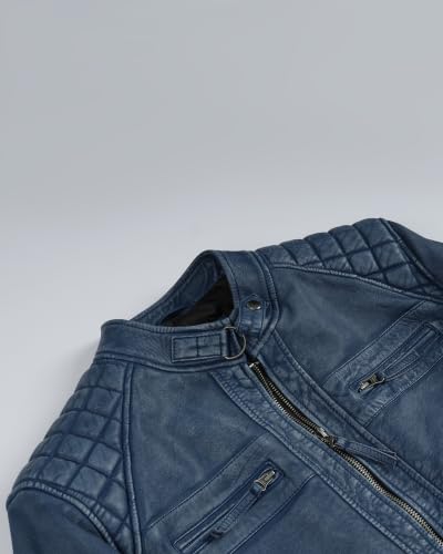 Image of fjackets Mens Leather Jacket Moto Style Real Lambskin Leather Jacket, Quilted Cafe Racer Classic Zip Up Biker Jacket for Men