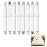 8 Piezas Tensor de Sábana Bajera, Sujetadores de Sábanas Ajustables Clips Metálicos, Spanneurs Elásticos de 30cm a 130cm para Sábanas, Colchones, Sofás y Más, Clips para Sabanas Bajeras, Blanco