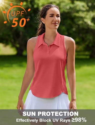 Image of PINSPARK Women's Golf Shirt Racerback UPF 50+ Tennis Tank Top with Collar