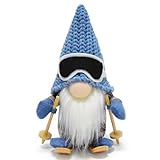 Vytina Cute Skiing Gnomes Plush Christmas Doll Gifts Handmade Knitted Ski Gnome Figurine Swedish Tomte Scandinavian Elf Dwarf Blue Winter Gnome for Home Tabletop Decor